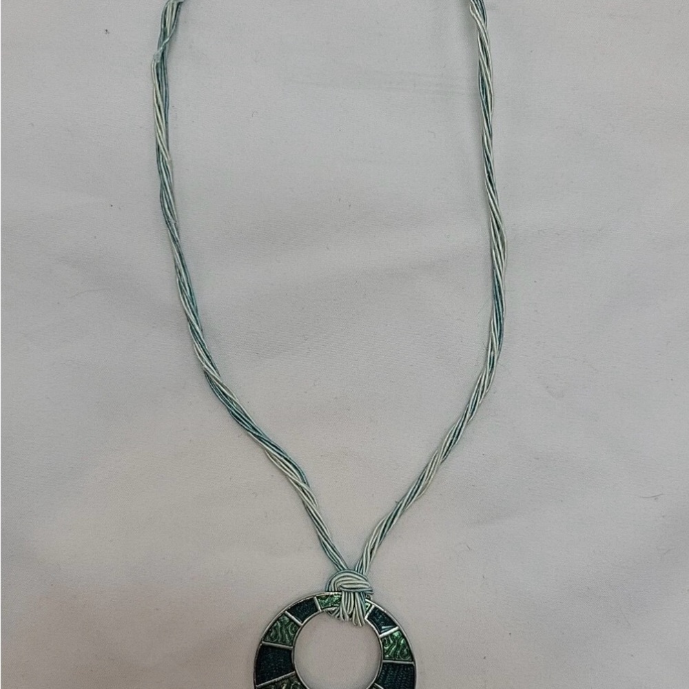 Retired LIA SOPHIA Versailles Multiple Strand Necklace With Round Green Pendant - Picture 2 of 8